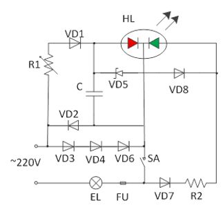 схема индикатора напряжения на двухцветном светодиоде