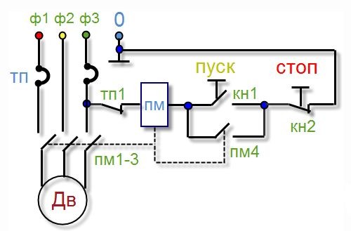Схема подключения трехфазного электродвигателя на 380