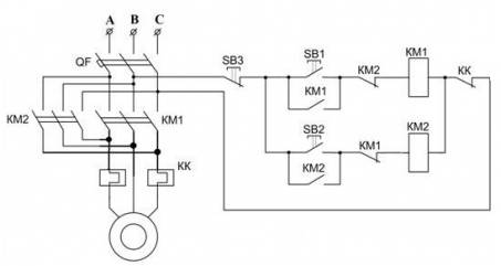 Схема реверсивного пуска асинхронного двигателя
