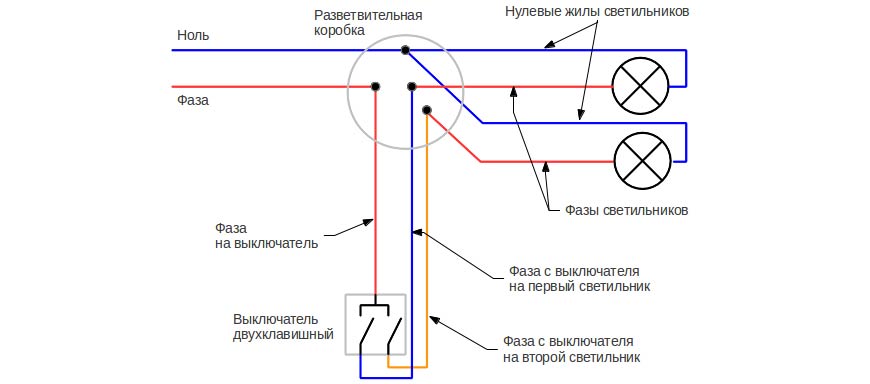 Схема подключения двухстороннего выключателя