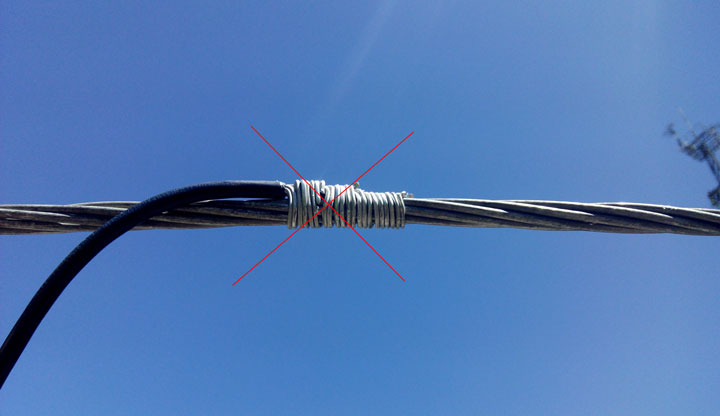 соединение провода СИП и голого провода скруткой бандажем