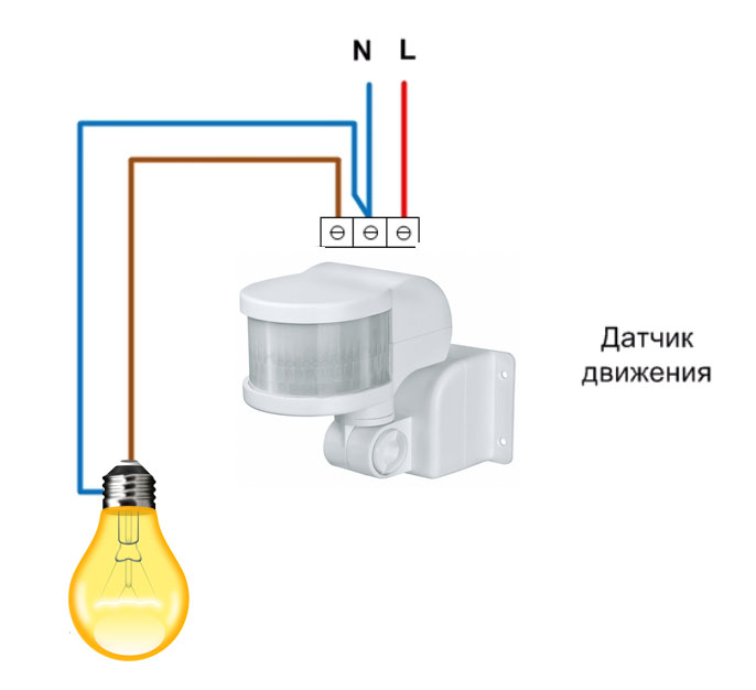 Схемы подключения и настройка детектора движения для переключения освещения