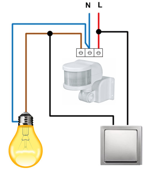 Схемы подключения и настройка датчика движения для включения освещения