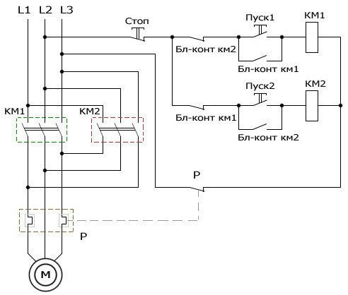 Схема реверса электродвигателя с магнитным пускателем