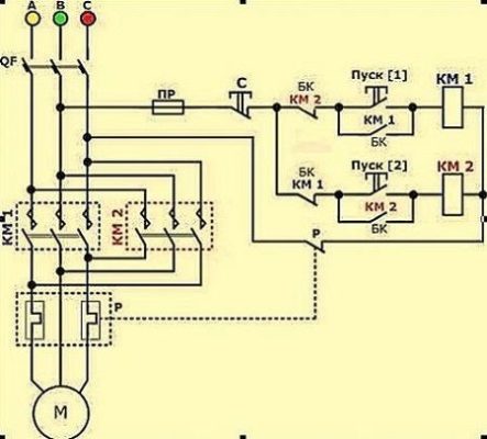 Монтажная схема реверса электродвигателя