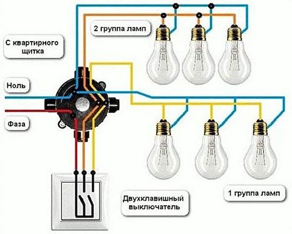 Схема подключения двухклавишного выключателя на две лампочки - особенности электромонтажа для обеспечения комфортного освещения в помещении