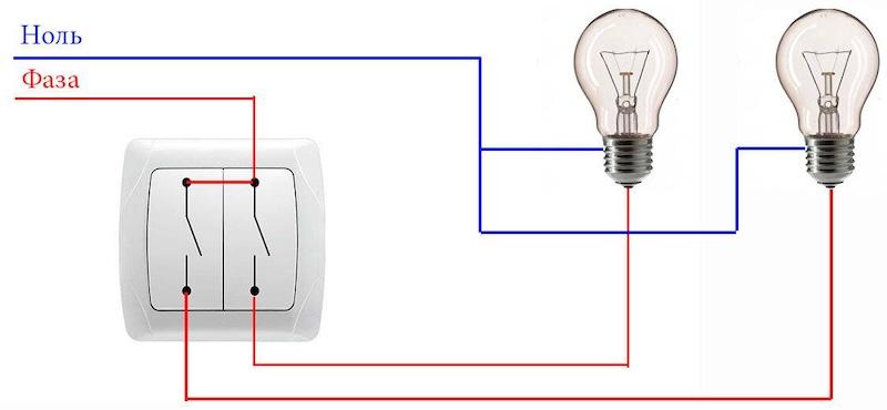 Схема подключения двухклавишного выключателя на две лампочки - особенности электромонтажа для обеспечения комфортного освещения в помещении